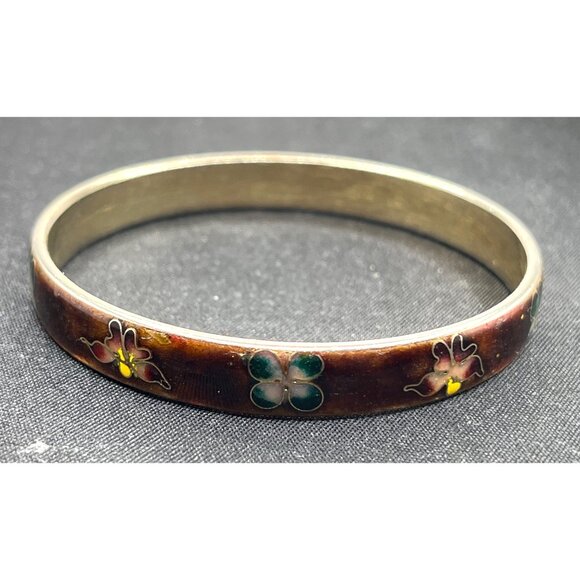 Vintage Cloisonné Enameled Floral Bangle Bracelet - Picture 3 of 5